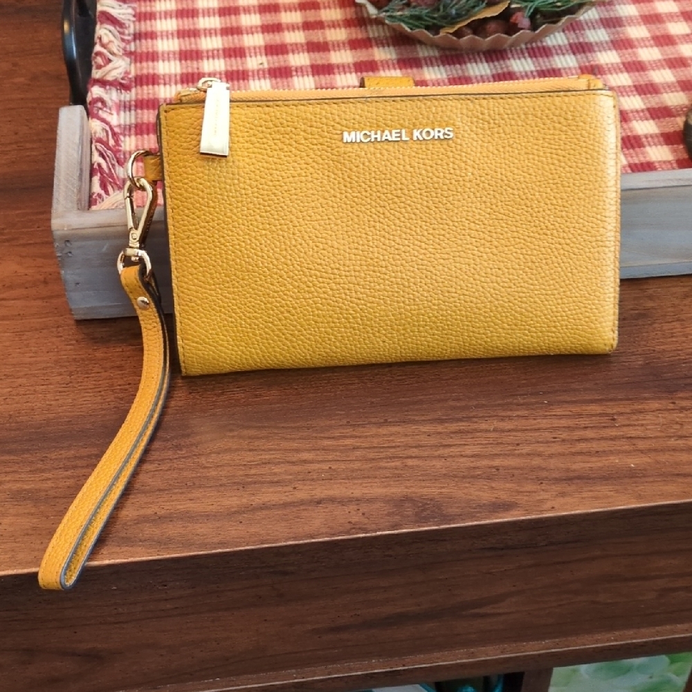 Michael Kors Yellow Pebbled Leather Wristlet